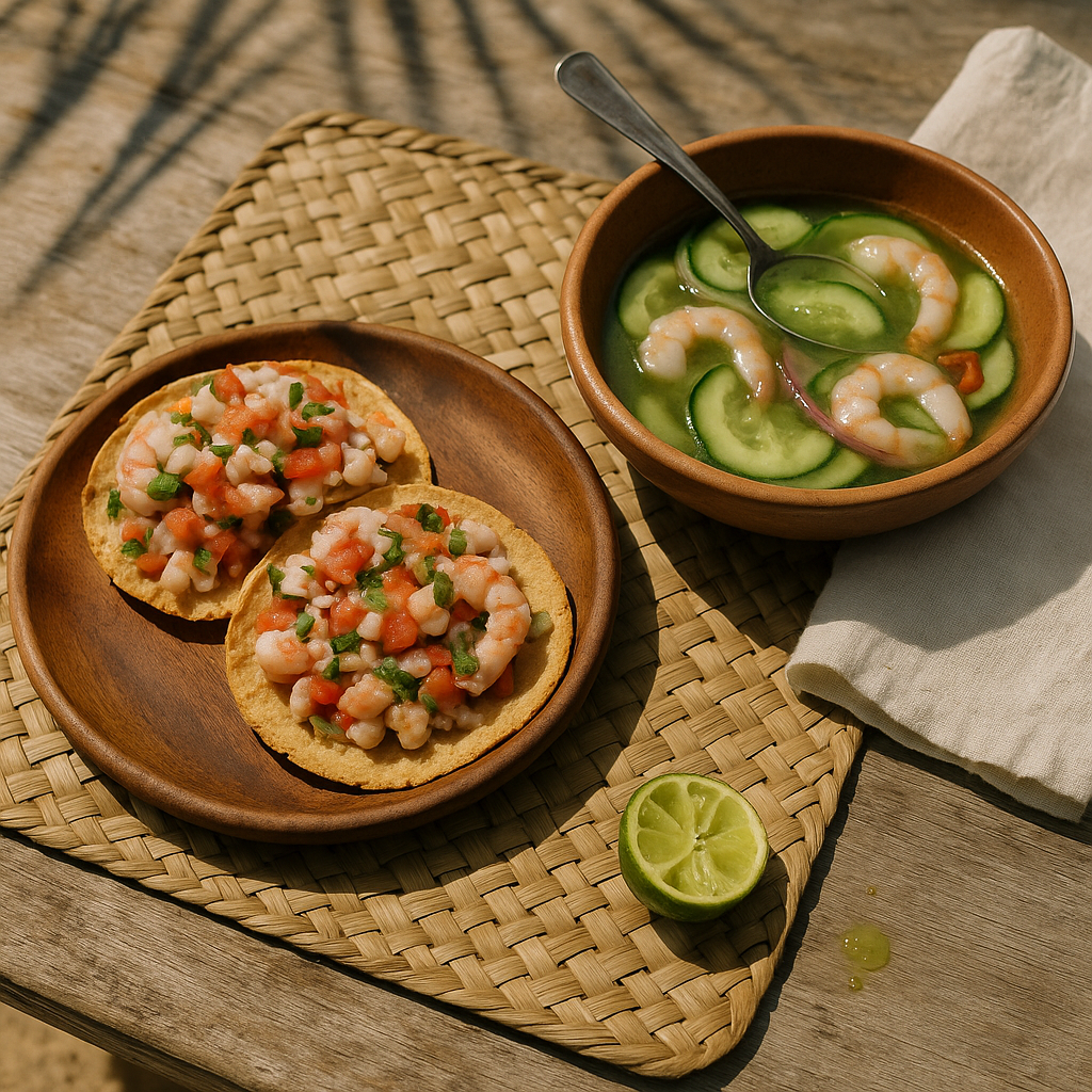 2.Ceviche tostadas and aguachile for lunch